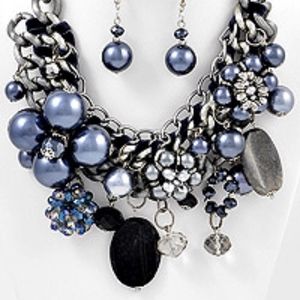 Handmade Statement Necklace Silver Blue